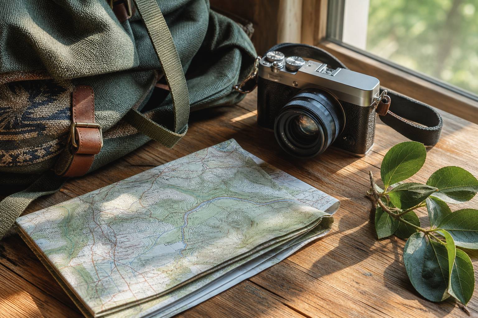 Detailed travel still life before compression